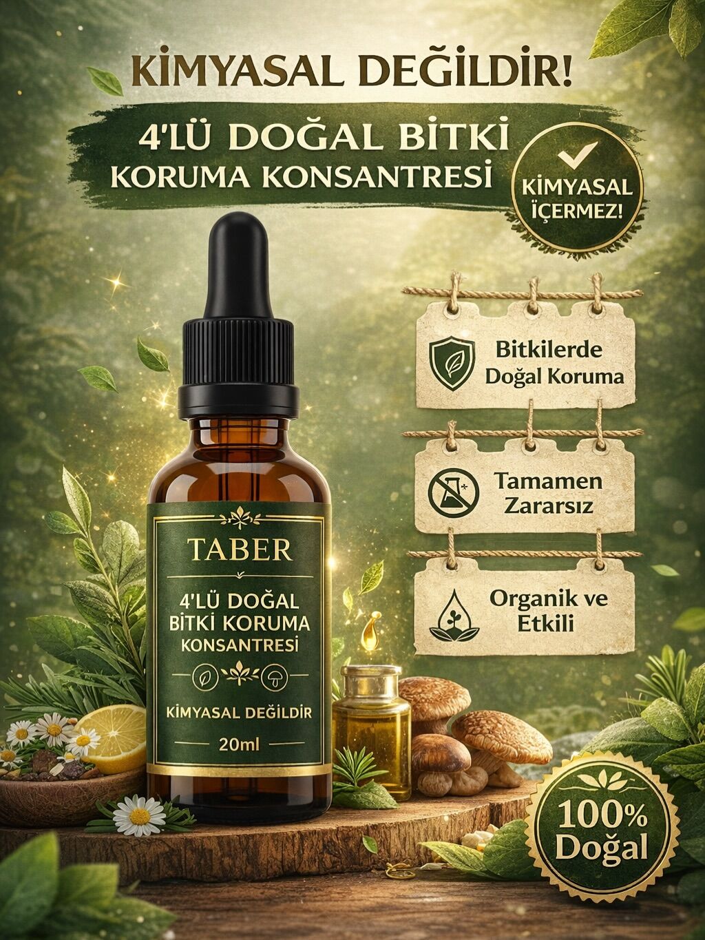 TABER 4’lü Karışım Doğal Bitki Koruma Konsantresi – Kimyasal Değildir – 20 ml