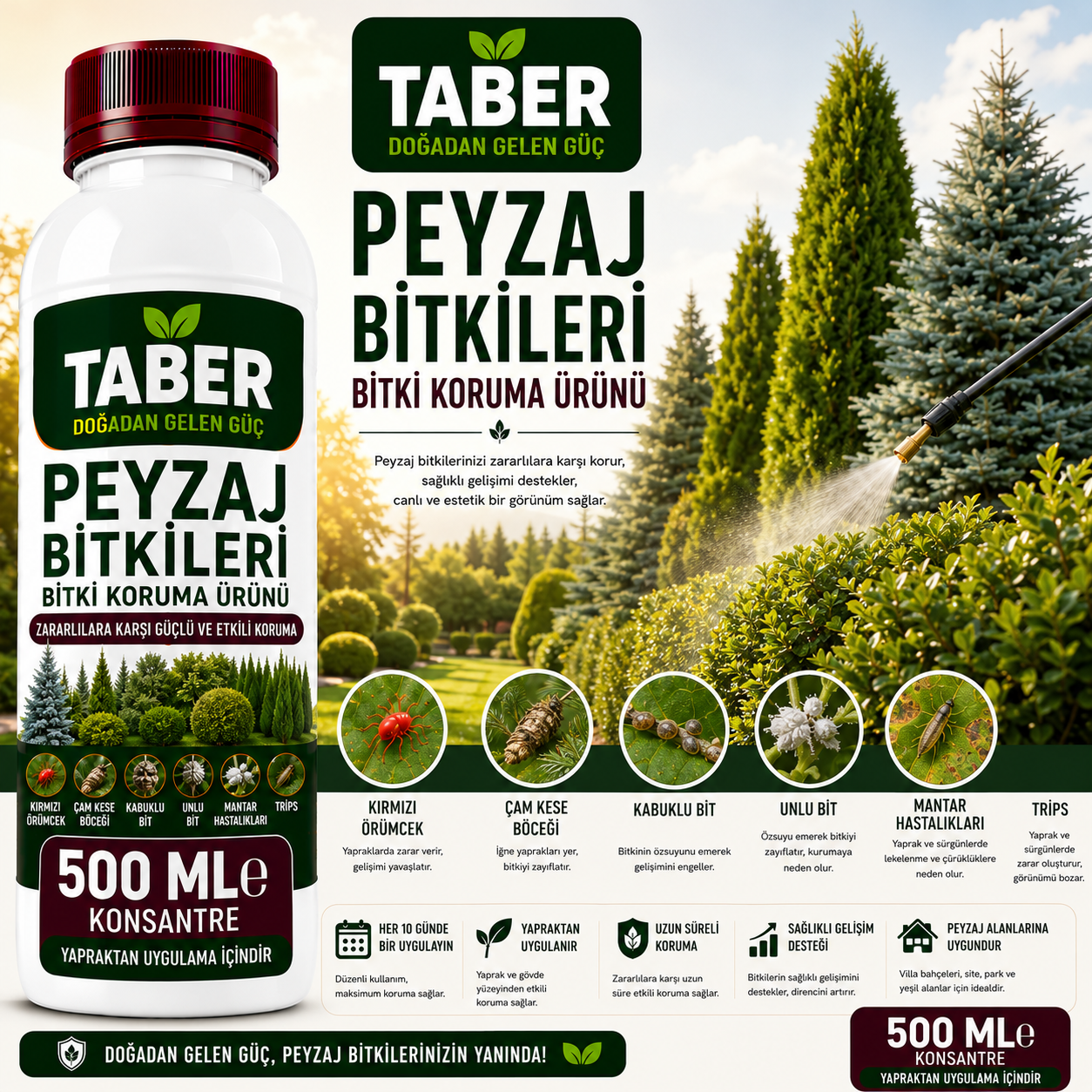 TABER Peyzaj Bitkileri Bitki Bakım Ürünü 500 ML Konsantre | Peyzaj Bitkileri İçin Yapraktan Uygulama